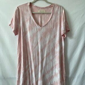 Cloth & Stone Anthropologie Womens Pink V Neck Tie Dye Tunic Dress Size Medium